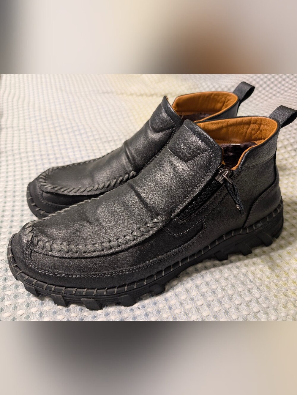 Govicta Men's Leather Black Slip-On Shoe with Side Zipper, 10.5, Like New